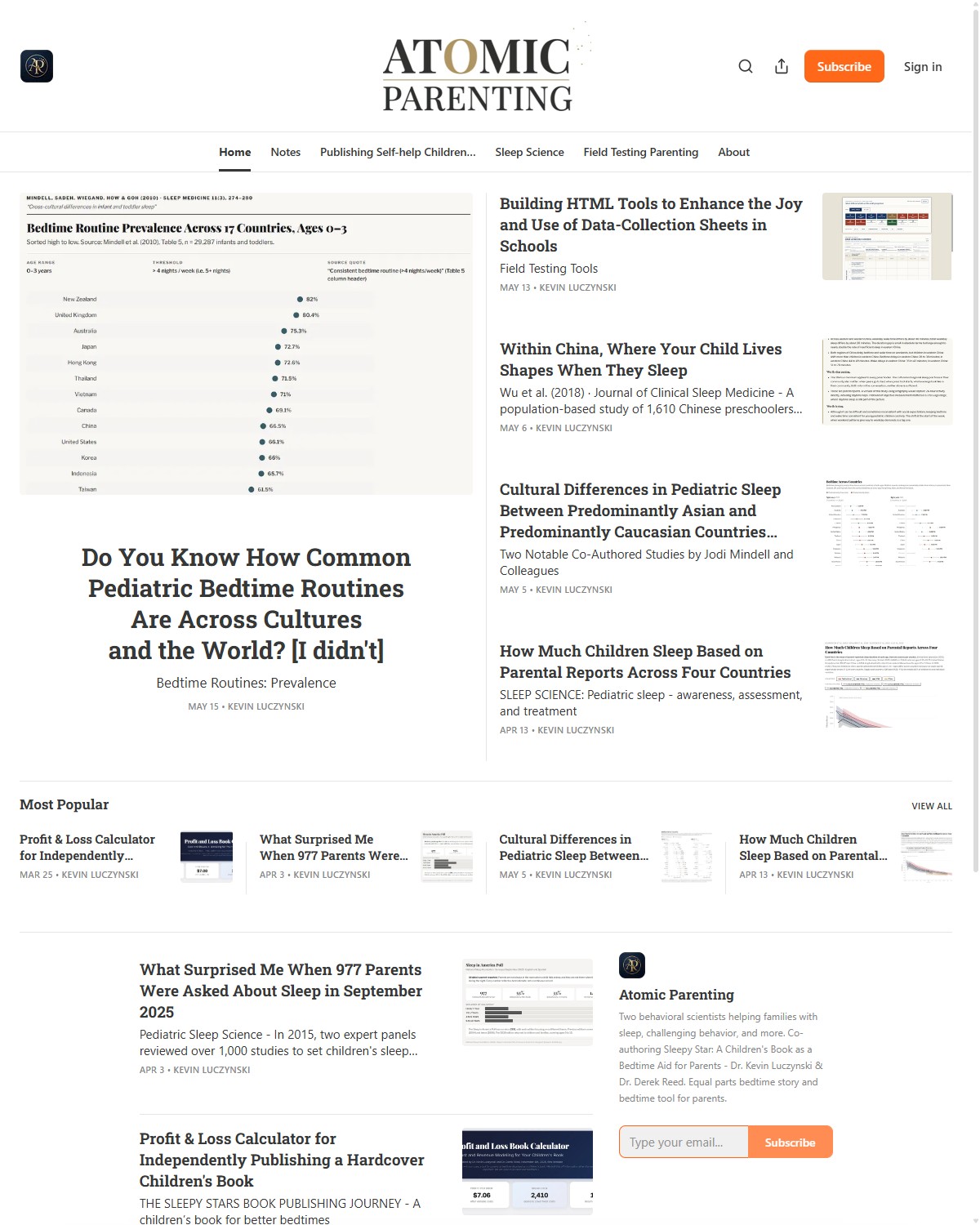 Atomic Parenting newsletter on Substack — the live homepage at atomicparenting.com.