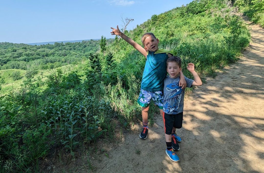 Kevin's sons on a hiking trail.
