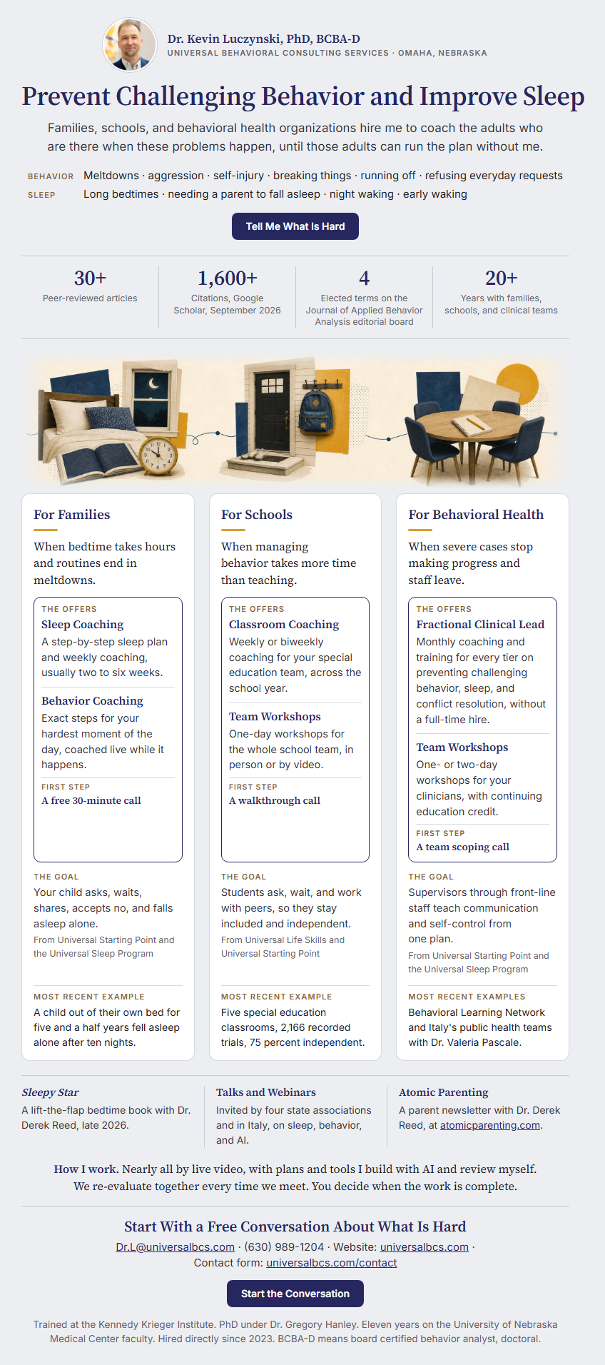 One-page summary of what Dr. Luczynski offers families, schools, and behavioral health organizations