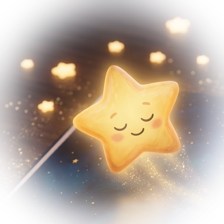 The Sleepy Star character: a glowing golden star with a sleepy smile.